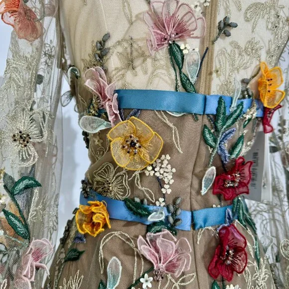 Brand New US 8 MARCHESA Embroidered Organza Floral Evening Gown - Picture 6 of 13